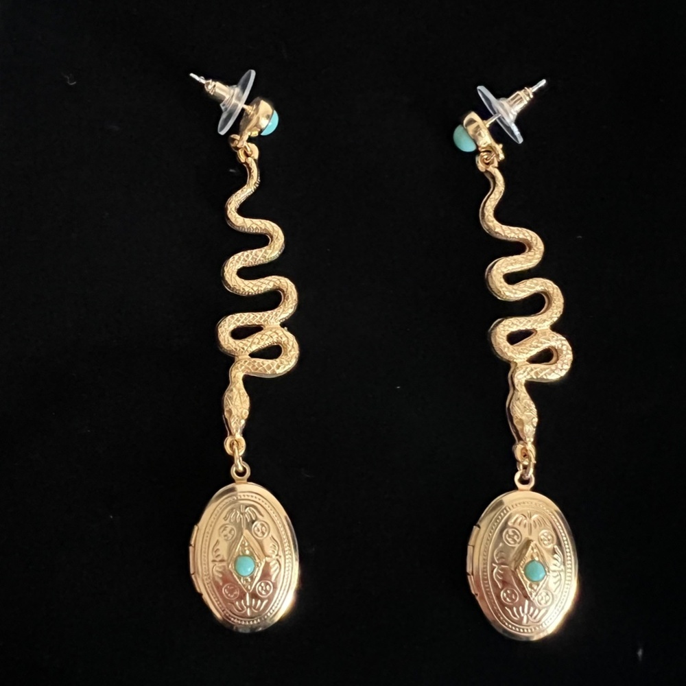 BEN AMUN 24K Gold Plated Locket With Stones Earrings - Picture 1 of 6